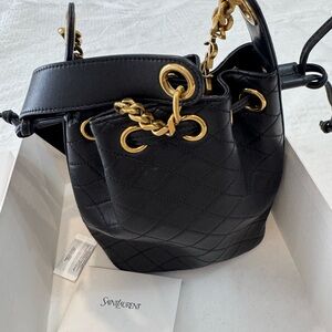 New Saint Laurent Black Quilted Shoulder Bag with Gold Accents